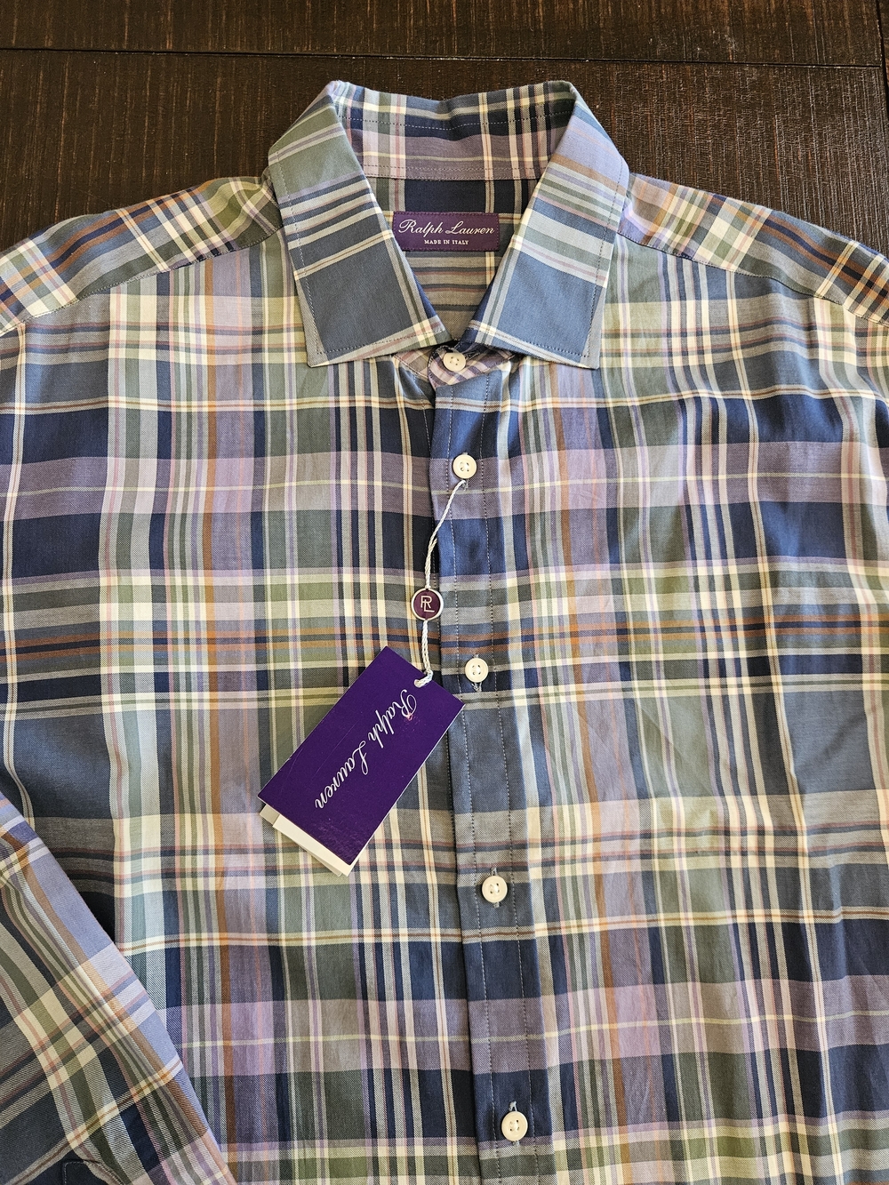 Ralph Lauren Purple Label Navy, Purple & Light Blue Plaid Dress Shirt - Picture 6 of 6